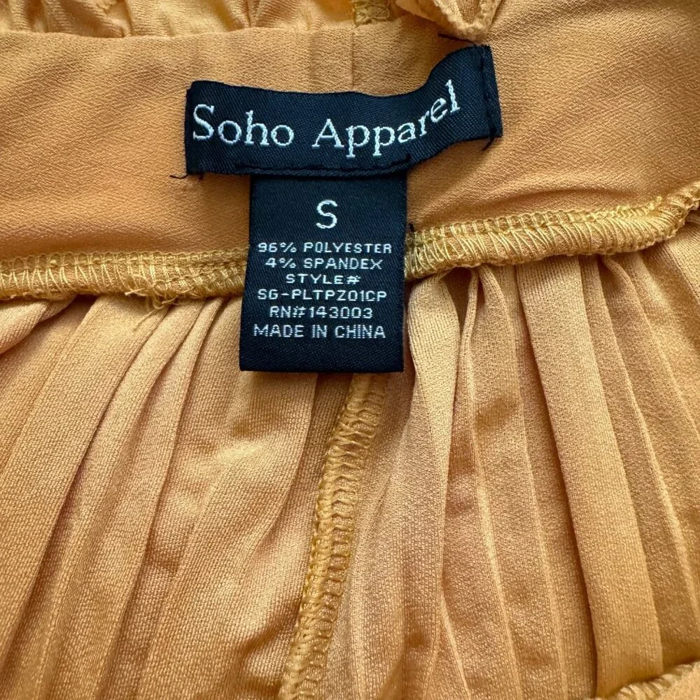 Soho Apparel womens wide pant‎ sz Small mustard yell ow paper bag elastic waist